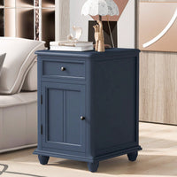 Antique Navy Side Table With USB Ports, Storage Cabinet And Drawer For Living Room