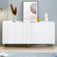 Luxurious White Shoe Cabinet and Modern TV Stand for TVs Up to 70 Inches Minimalist Sideboard with Adjustable Shelves and Gold Line Doors