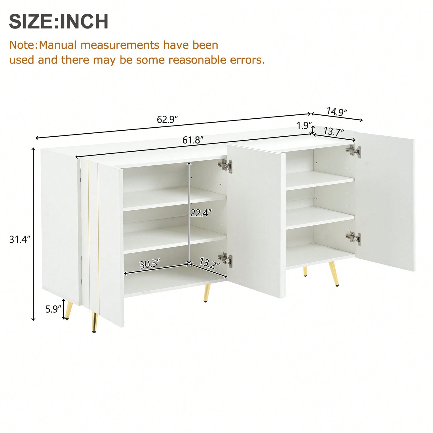 Luxurious White Shoe Cabinet and Modern TV Stand for TVs Up to 70 Inches Minimalist Sideboard with Adjustable Shelves and Gold Line Doors