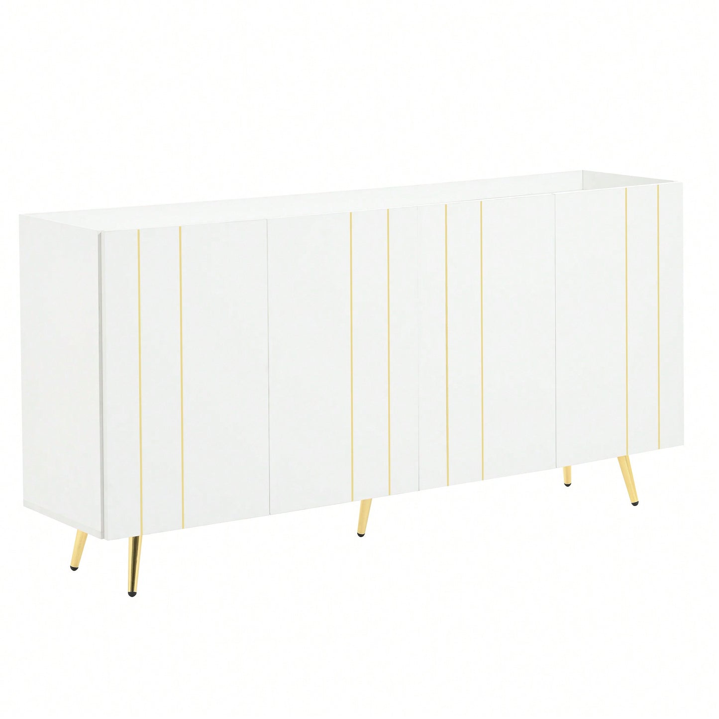 Luxurious White Shoe Cabinet and Modern TV Stand for TVs Up to 70 Inches Minimalist Sideboard with Adjustable Shelves and Gold Line Doors