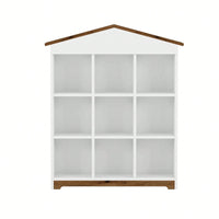 House-Shaped Three-Layer Bookshelf With Nine Colorblock Storage Compartments In White And Brown