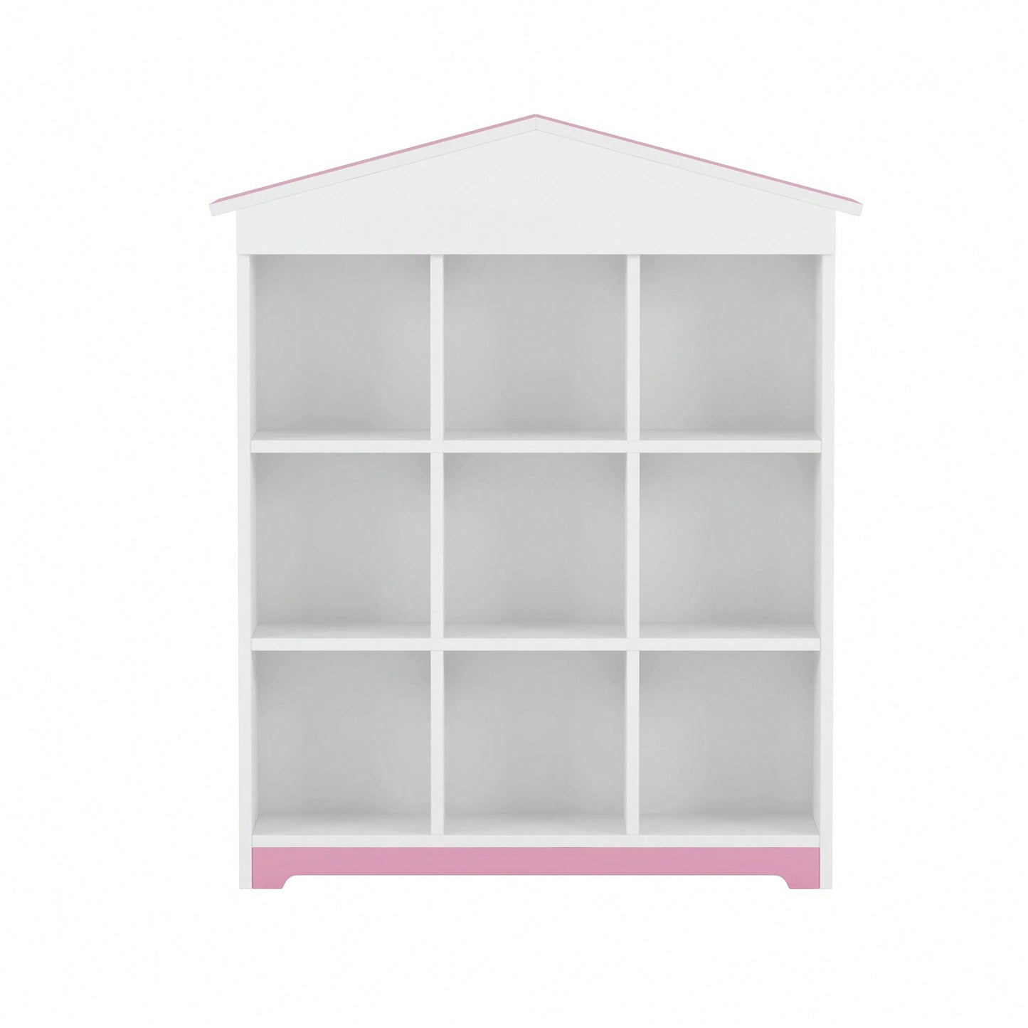 House-Shaped Three-Layer Bookshelf With Nine Colorblock Storage Compartments In White And Brown