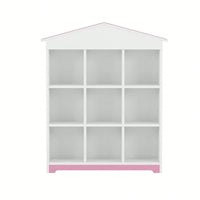 House-Shaped Three-Layer Bookshelf With Nine Colorblock Storage Compartments In White And Brown