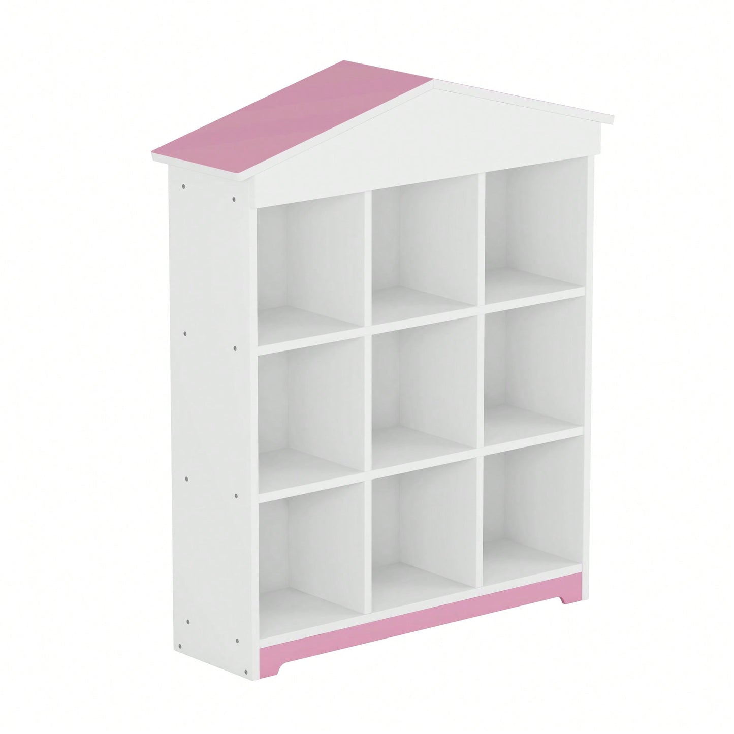 House-Shaped Three-Layer Bookshelf With Nine Colorblock Storage Compartments In White And Brown