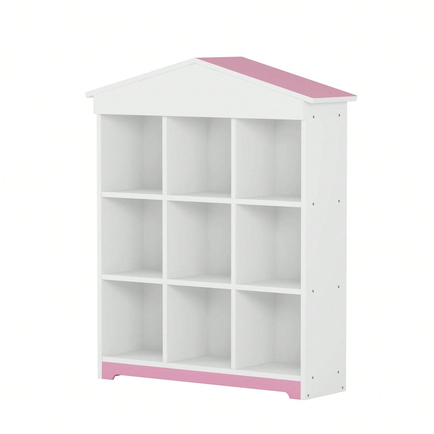 House-Shaped Three-Layer Bookshelf With Nine Colorblock Storage Compartments In White And Brown