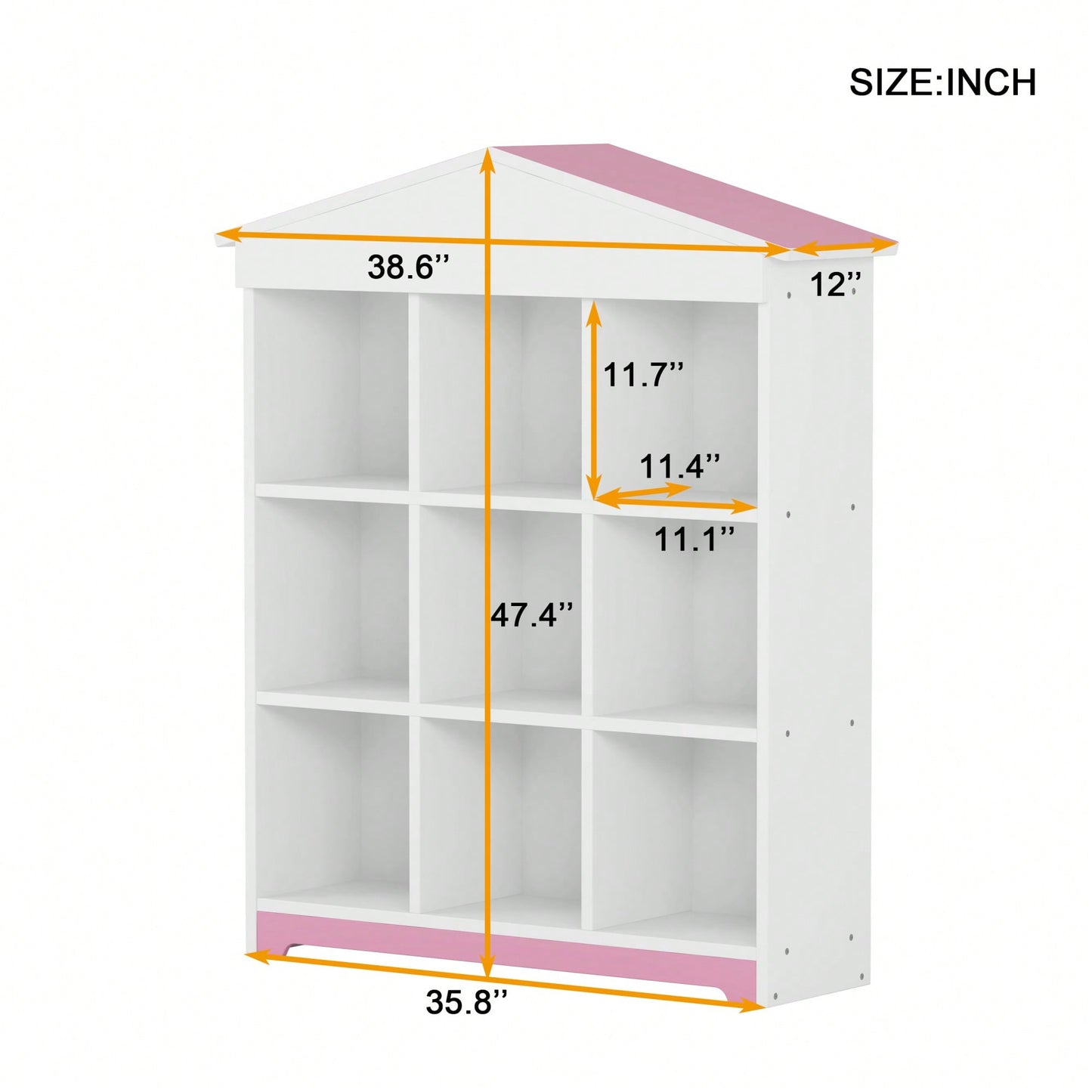 House-Shaped Three-Layer Bookshelf With Nine Colorblock Storage Compartments In White And Brown