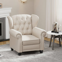 Adjustable Modern Tufted Push Back Armchair In Beige Technical Leather With Sturdy Wood Legs For Bedroom And Living Room Small Space