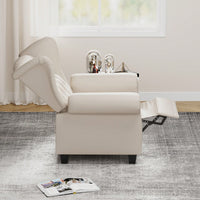 Adjustable Modern Tufted Push Back Armchair In Beige Technical Leather With Sturdy Wood Legs For Bedroom And Living Room Small Space
