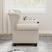 Adjustable Modern Tufted Push Back Armchair In Beige Technical Leather With Sturdy Wood Legs For Bedroom And Living Room Small Space