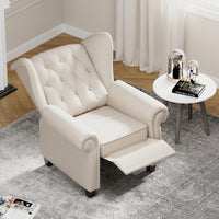 Adjustable Modern Tufted Push Back Armchair In Beige Technical Leather With Sturdy Wood Legs For Bedroom And Living Room Small Space