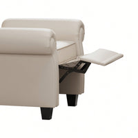 Adjustable Modern Tufted Push Back Armchair In Beige Technical Leather With Sturdy Wood Legs For Bedroom And Living Room Small Space