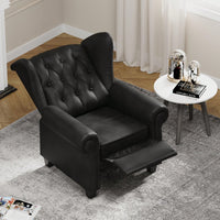 Adjustable Modern Tufted Push Back Armchair In Beige Technical Leather With Sturdy Wood Legs For Bedroom And Living Room Small Space