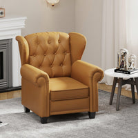 Adjustable Modern Tufted Push Back Armchair In Beige Technical Leather With Sturdy Wood Legs For Bedroom And Living Room Small Space