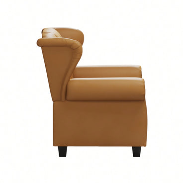 Adjustable Modern Tufted Push Back Armchair In Beige Technical Leather With Sturdy Wood Legs For Bedroom And Living Room Small Space
