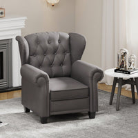 Adjustable Modern Tufted Push Back Armchair In Beige Technical Leather With Sturdy Wood Legs For Bedroom And Living Room Small Space