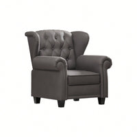 Adjustable Modern Tufted Push Back Armchair In Beige Technical Leather With Sturdy Wood Legs For Bedroom And Living Room Small Space