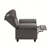 Adjustable Modern Tufted Push Back Armchair In Beige Technical Leather With Sturdy Wood Legs For Bedroom And Living Room Small Space