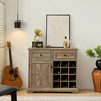 Farmhouse Style Liquor Cabinet With Drawers And Removable Wine Racks For Kitchen And Dining Room, Espresso Finish
