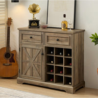 Farmhouse Style Liquor Cabinet With Drawers And Removable Wine Racks For Kitchen And Dining Room, Espresso Finish