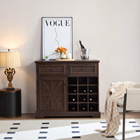 Farmhouse Style Liquor Cabinet With Drawers And Removable Wine Racks For Kitchen And Dining Room, Espresso Finish