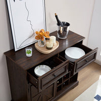 Farmhouse Style Liquor Cabinet With Drawers And Removable Wine Racks For Kitchen And Dining Room, Espresso Finish