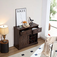Farmhouse Style Liquor Cabinet With Drawers And Removable Wine Racks For Kitchen And Dining Room, Espresso Finish