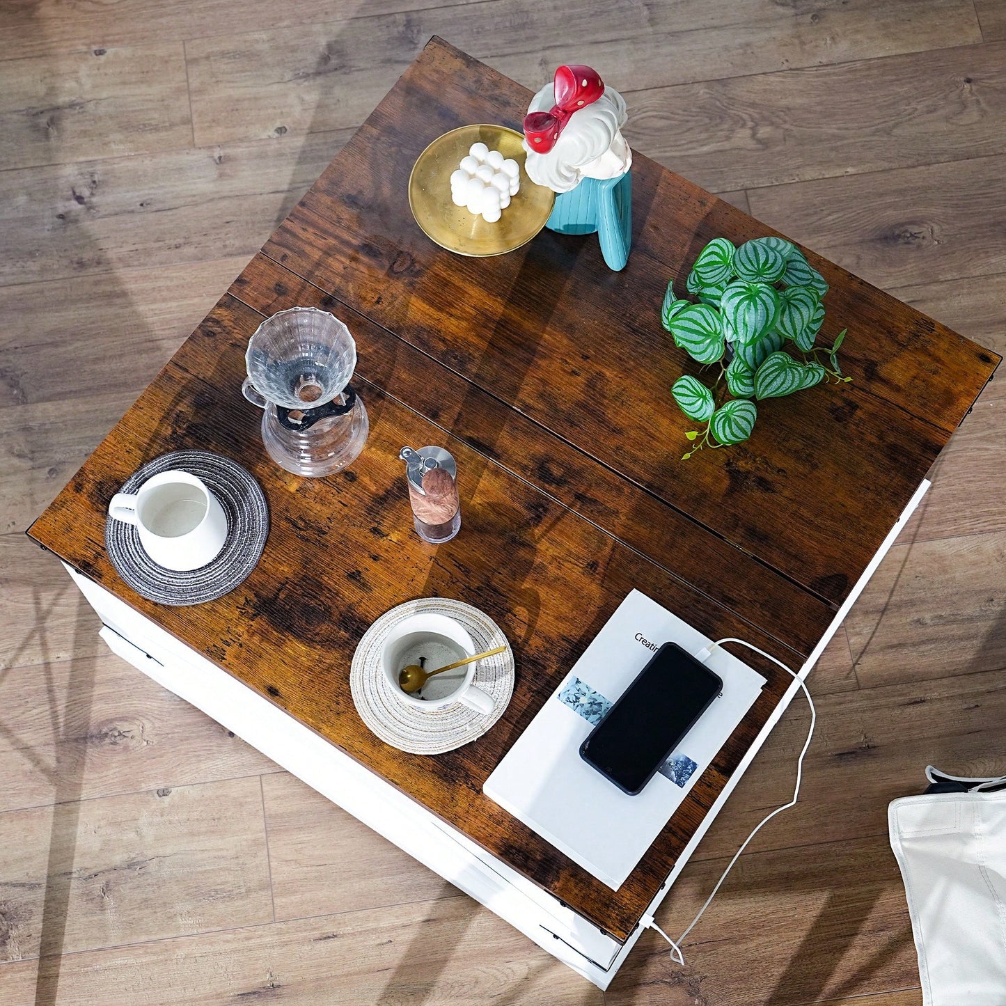 Multi-Functional Lifting Coffee Table Vintage White 80CM Modern Living Room Furniture