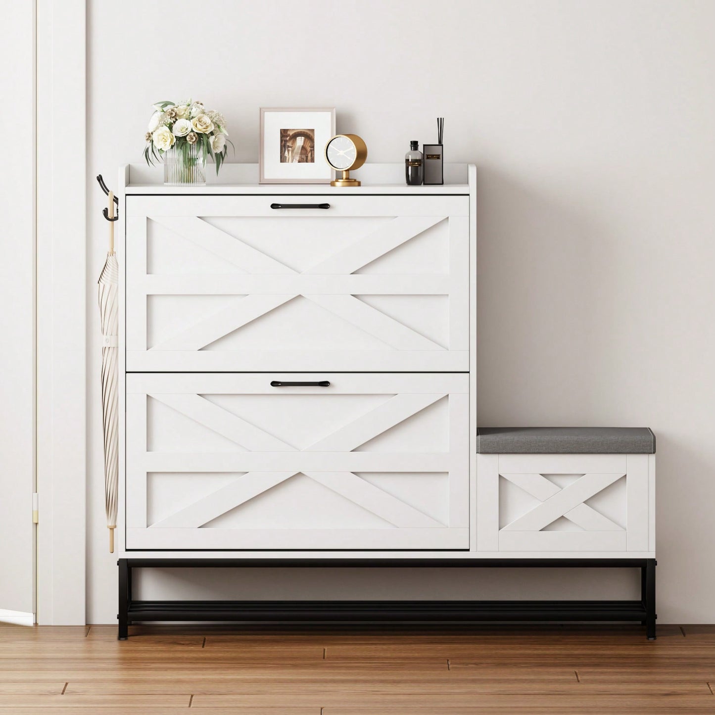 Stylish White Shoe Cabinet For Entryway And Balcony Storage With Large Capacity Shoe Rack