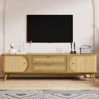 Modern Farmhouse TV Stand For 75 Inch TVs With Solid Wood Legs Stylish Media Console For Living Room And Home Theatre