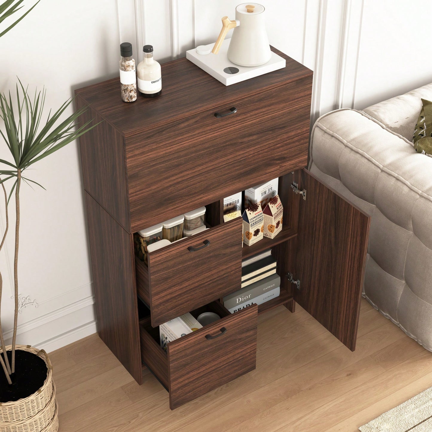 Compact Foldable Desk Cabinet With Storage Drawer And Shelves For Home Office Dorm Room Small Spaces