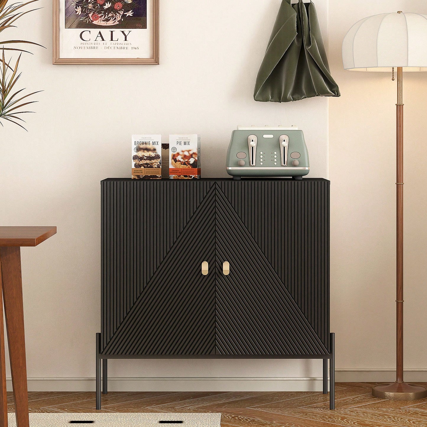 Elegant Black Sideboard Buffet Cabinet With Drawers And Wine Rack For Living Room Or Kitchen Dining Room Storage And Decor