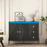 Elegant Fluted Sideboard Cabinet With LED Lights - 2 Door 3 Drawer Design For Dining Room And Kitchen Storage In Black