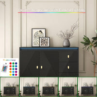 Elegant Fluted Sideboard Cabinet With LED Lights - 2 Door 3 Drawer Design For Dining Room And Kitchen Storage In Black