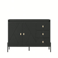 Elegant Fluted Sideboard Cabinet With LED Lights - 2 Door 3 Drawer Design For Dining Room And Kitchen Storage In Black