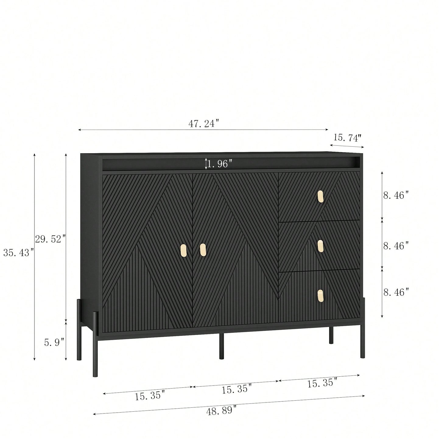 Elegant Fluted Sideboard Cabinet With LED Lights - 2 Door 3 Drawer Design For Dining Room And Kitchen Storage In Black