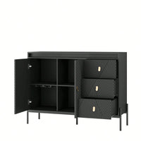 Elegant Fluted Sideboard Cabinet With LED Lights - 2 Door 3 Drawer Design For Dining Room And Kitchen Storage In Black