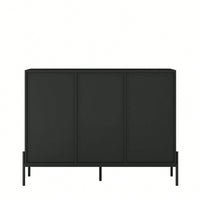 Elegant Fluted Sideboard Cabinet With LED Lights - 2 Door 3 Drawer Design For Dining Room And Kitchen Storage In Black