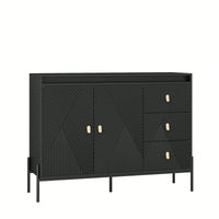 Elegant Fluted Sideboard Cabinet With LED Lights - 2 Door 3 Drawer Design For Dining Room And Kitchen Storage In Black