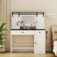 Elegant 43 Inch Wide Lighted Makeup Dressing Table With Drawer And Hair Dryer Holder For Modern Bedrooms In White