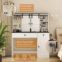 Elegant 43 Inch Wide Lighted Makeup Dressing Table With Drawer And Hair Dryer Holder For Modern Bedrooms In White