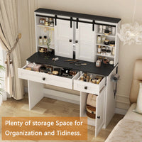 Elegant 43 Inch Wide Lighted Makeup Dressing Table With Drawer And Hair Dryer Holder For Modern Bedrooms In White