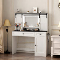 Elegant 43 Inch Wide Lighted Makeup Dressing Table With Drawer And Hair Dryer Holder For Modern Bedrooms In White
