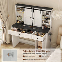 Elegant 43 Inch Wide Lighted Makeup Dressing Table With Drawer And Hair Dryer Holder For Modern Bedrooms In White