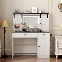 Elegant 43 Inch Wide Lighted Makeup Dressing Table With Drawer And Hair Dryer Holder For Modern Bedrooms In White