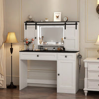 Elegant 43 Inch Wide Lighted Makeup Dressing Table With Drawer And Hair Dryer Holder For Modern Bedrooms In White