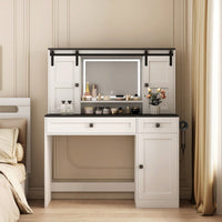 Elegant 43 Inch Wide Lighted Makeup Dressing Table With Drawer And Hair Dryer Holder For Modern Bedrooms In White