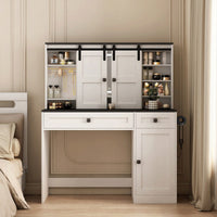 Elegant 43 Inch Wide Lighted Makeup Dressing Table With Drawer And Hair Dryer Holder For Modern Bedrooms In White