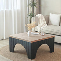 Rustic Solid Wood Coffee Table With Black Metal Base And Arch Legs For Living Room Office Or Lounge