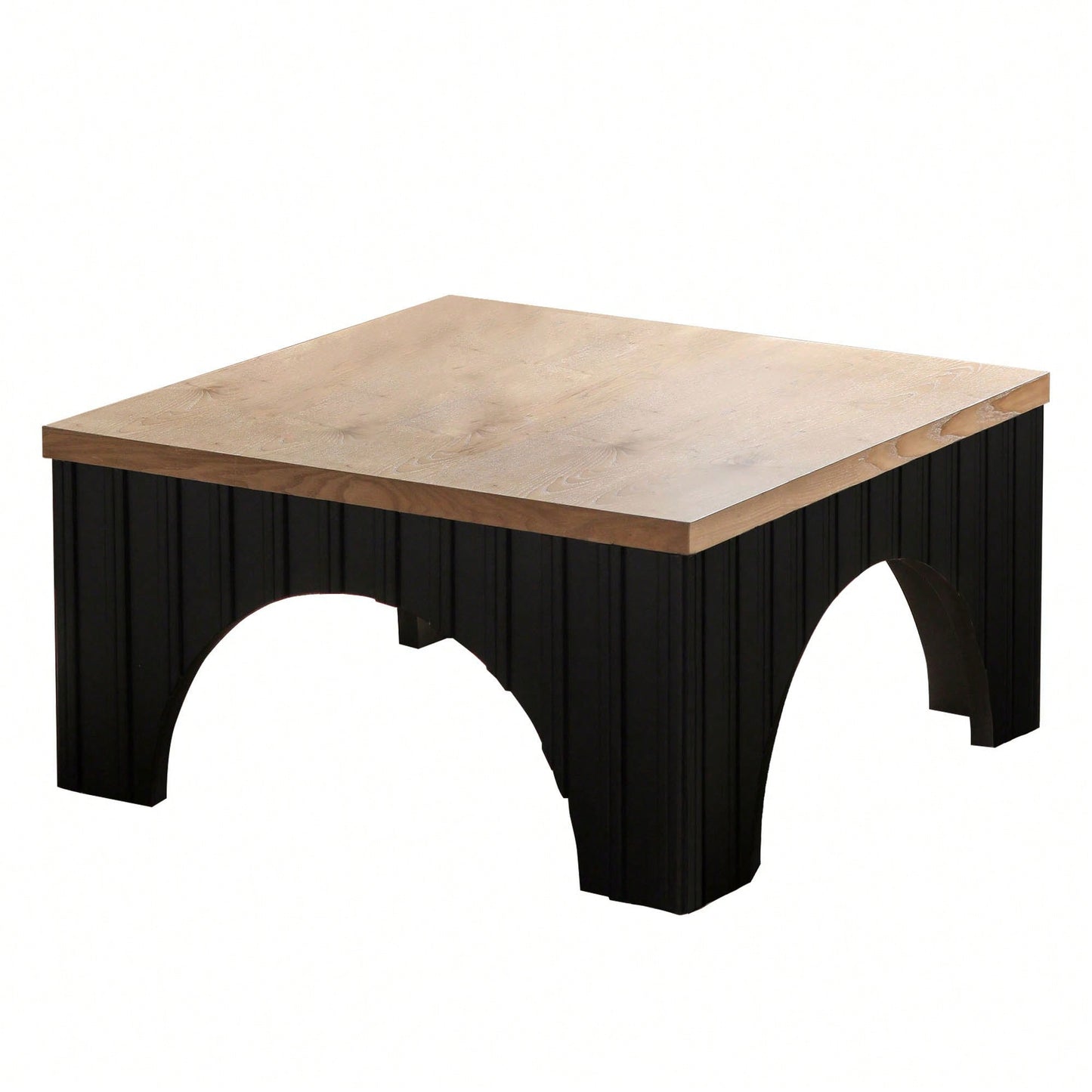 Rustic Solid Wood Coffee Table With Black Metal Base And Arch Legs For Living Room Office Or Lounge