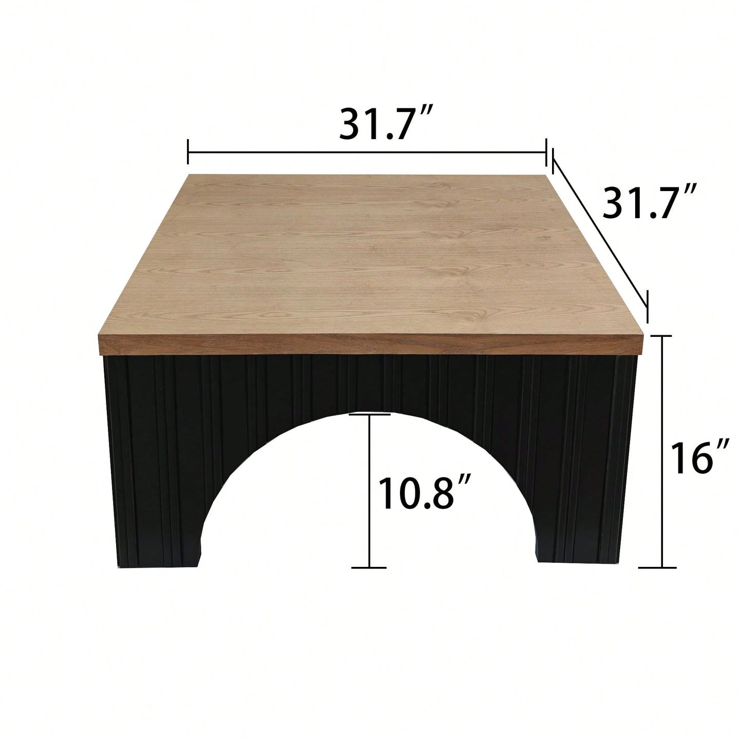 Rustic Solid Wood Coffee Table With Black Metal Base And Arch Legs For Living Room Office Or Lounge